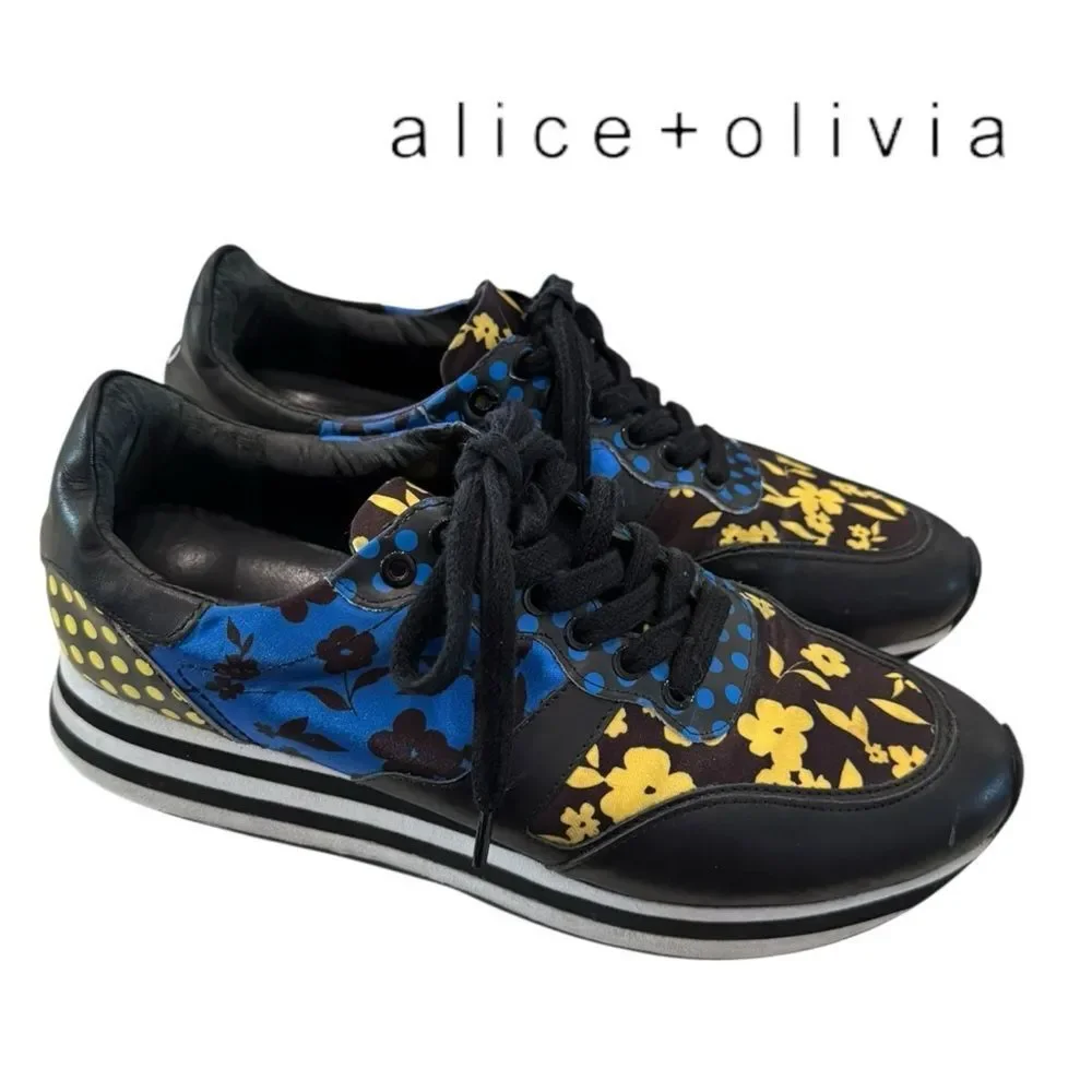 Alice + Olivia Women’s Magman Leather Floral Platform Sneakers 8 38